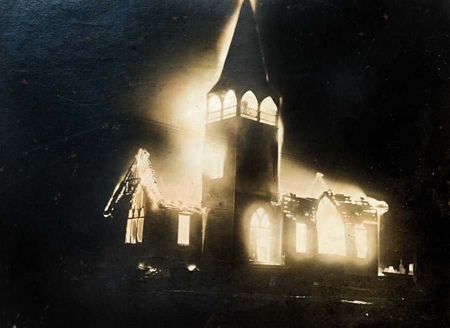 Photo of night fire at First Baptist