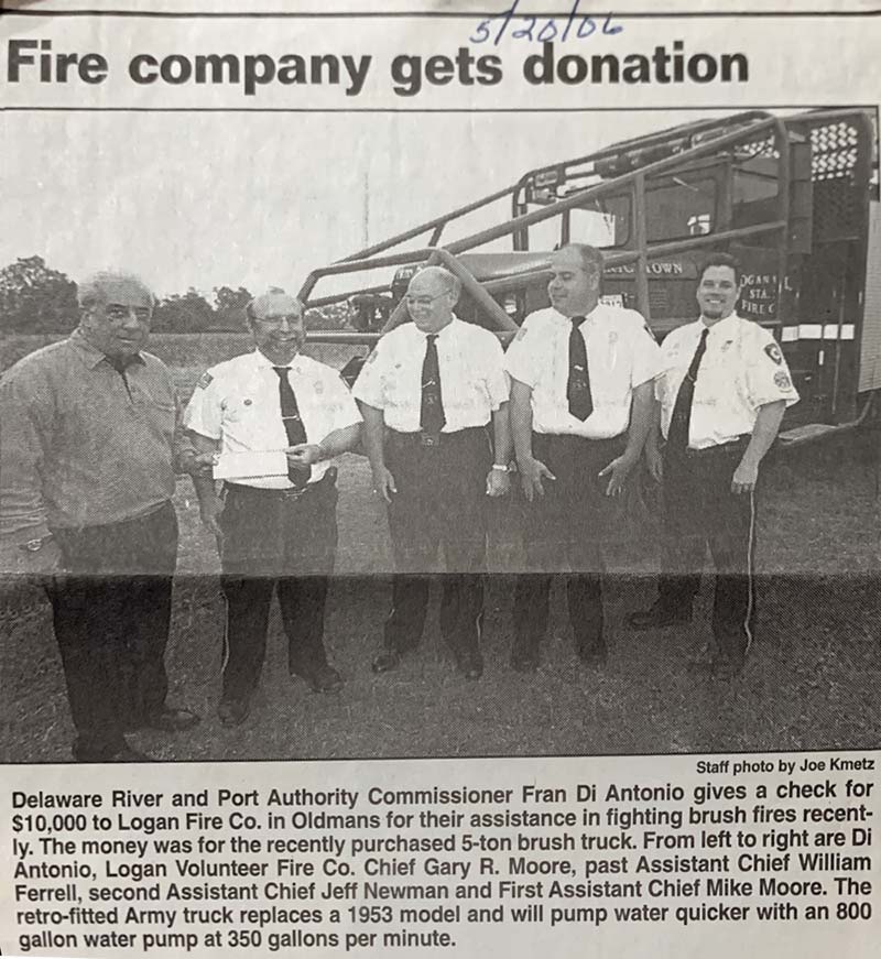 Newspaper article of the fire company getting a donation